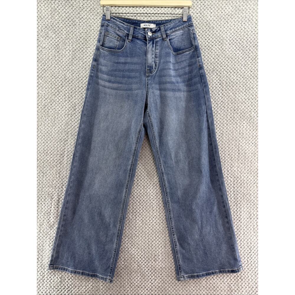 HDLTE Jeans Womens M Blue Medium Wash High Rise Wide Leg 29" inseam